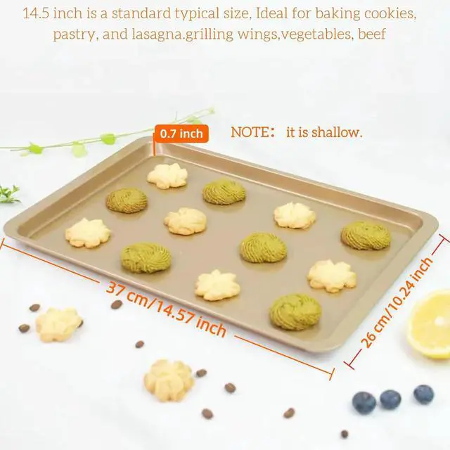 Alt view image 2 of 4 - 14.5 Inch Baking Sheet Pan, Stainless Carbon-Steel Cookie Tray for Baking, Gold Nonstick Baking Sheet for Kitchen Replacement Toaster Oven Tray.