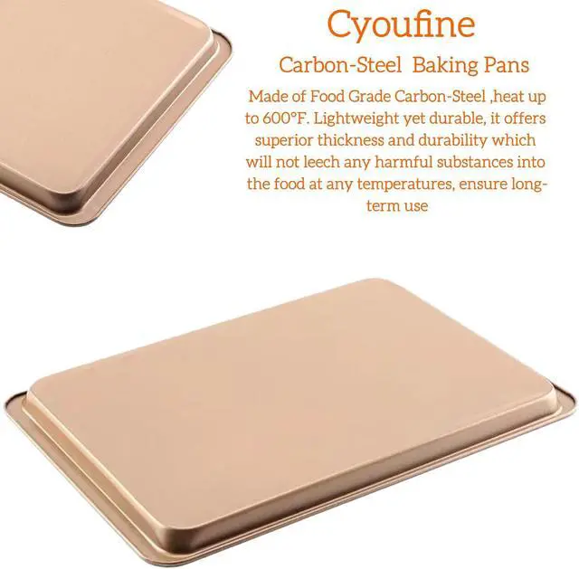 Alt view image 4 of 4 - 14.5 Inch Baking Sheet Pan, Stainless Carbon-Steel Cookie Tray for Baking, Gold Nonstick Baking Sheet for Kitchen Replacement Toaster Oven Tray.