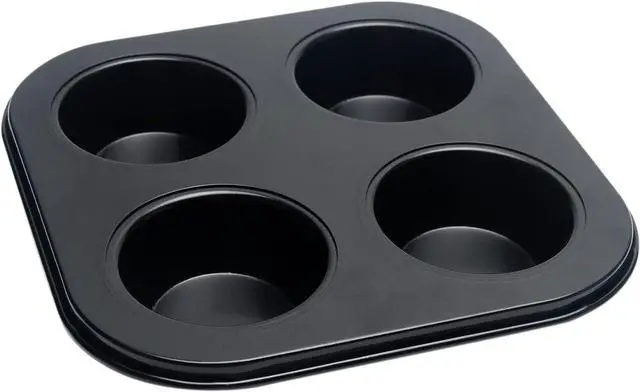 Main image of 4 Cup Muffin Pan Mold, Non-stick Cupcake Baking Pan Mini Pie Pans, Carbon Steel Cake Mould Muffin Tray Standard Baking Mold Pan for Oven Baking(Black)