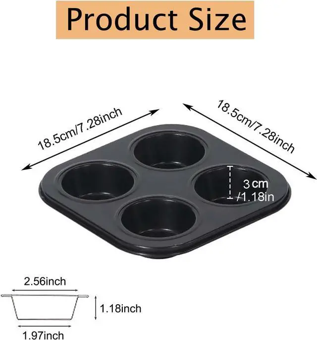 Alt view image 2 of 7 - 4 Cup Muffin Pan Mold, Non-stick Cupcake Baking Pan Mini Pie Pans, Carbon Steel Cake Mould Muffin Tray Standard Baking Mold Pan for Oven Baking(Black)