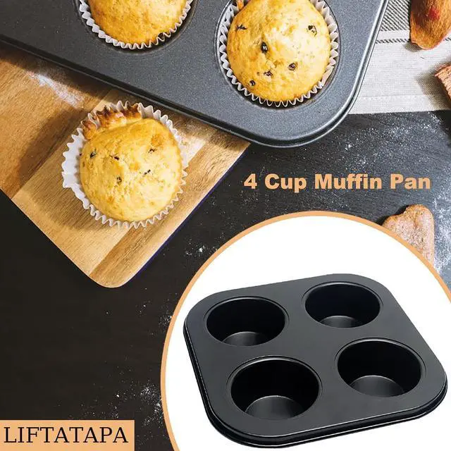 Alt view image 5 of 7 - 4 Cup Muffin Pan Mold, Non-stick Cupcake Baking Pan Mini Pie Pans, Carbon Steel Cake Mould Muffin Tray Standard Baking Mold Pan for Oven Baking(Black)