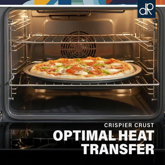 Alt view image 5 of 7 - DecorRack 13 Inch Alloy Steel Pizza Pan, Non-Stick Coating, Serving Tray, Round Baking Tray for Oven Use (2 Pack)