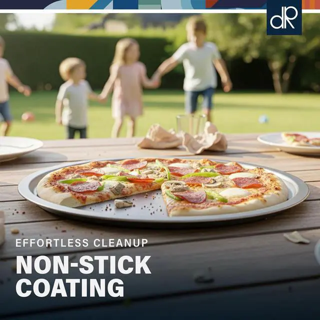 Alt view image 6 of 7 - DecorRack 13 Inch Alloy Steel Pizza Pan, Non-Stick Coating, Serving Tray, Round Baking Tray for Oven Use (2 Pack)