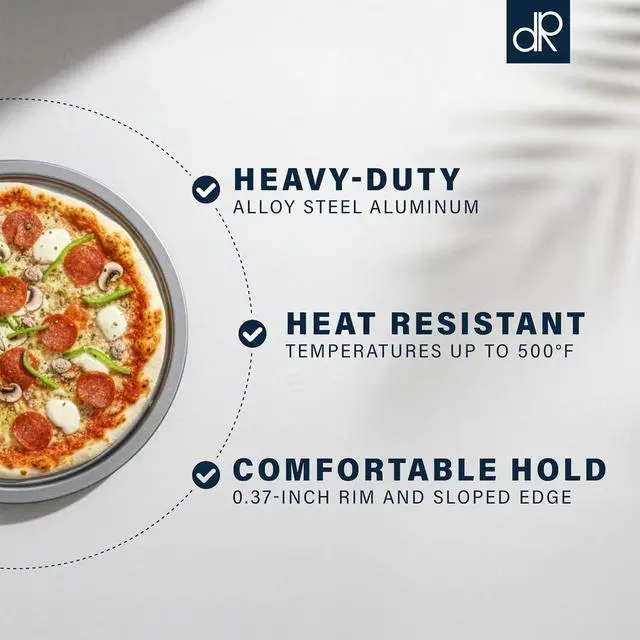 Alt view image 7 of 7 - DecorRack 13 Inch Alloy Steel Pizza Pan, Non-Stick Coating, Serving Tray, Round Baking Tray for Oven Use (2 Pack)