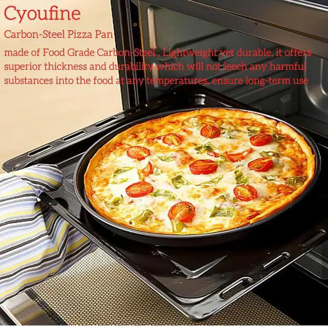 Alt view image 4 of 5 - Cyoufine12 Inch Pizza Pan, Stainless Carbon-Steel Pizza Tray for Baking, Black Nonstick Round Baking Sheet Plate for Home Kitchen