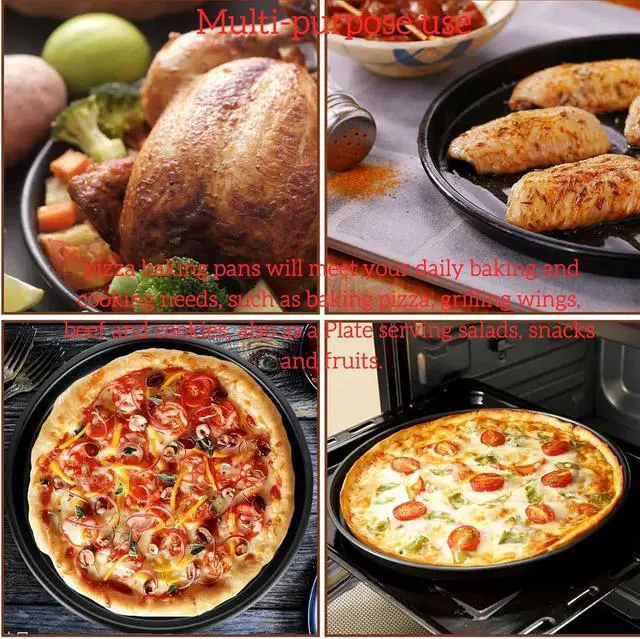 Alt view image 5 of 5 - Cyoufine12 Inch Pizza Pan, Stainless Carbon-Steel Pizza Tray for Baking, Black Nonstick Round Baking Sheet Plate for Home Kitchen