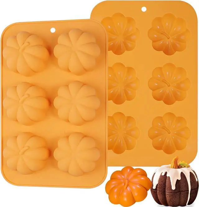 Main image of Webake Pumpkin Cake Mold Silicone 3D Pumpkin Cupcake Pan for Baking Dessert Mousse Mold Tray for Halloween Thanksgiving (2 PCS)