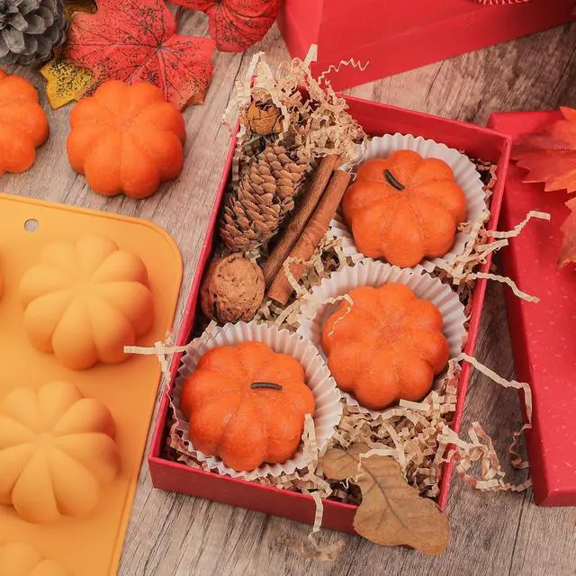 Alt view image 2 of 7 - Webake Pumpkin Cake Mold Silicone 3D Pumpkin Cupcake Pan for Baking Dessert Mousse Mold Tray for Halloween Thanksgiving (2 PCS)