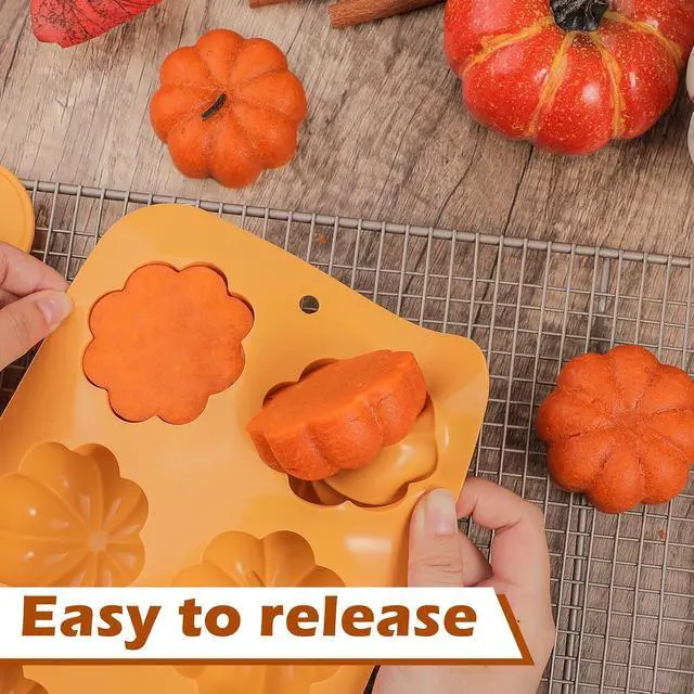Alt view image 5 of 7 - Webake Pumpkin Cake Mold Silicone 3D Pumpkin Cupcake Pan for Baking Dessert Mousse Mold Tray for Halloween Thanksgiving (2 PCS)