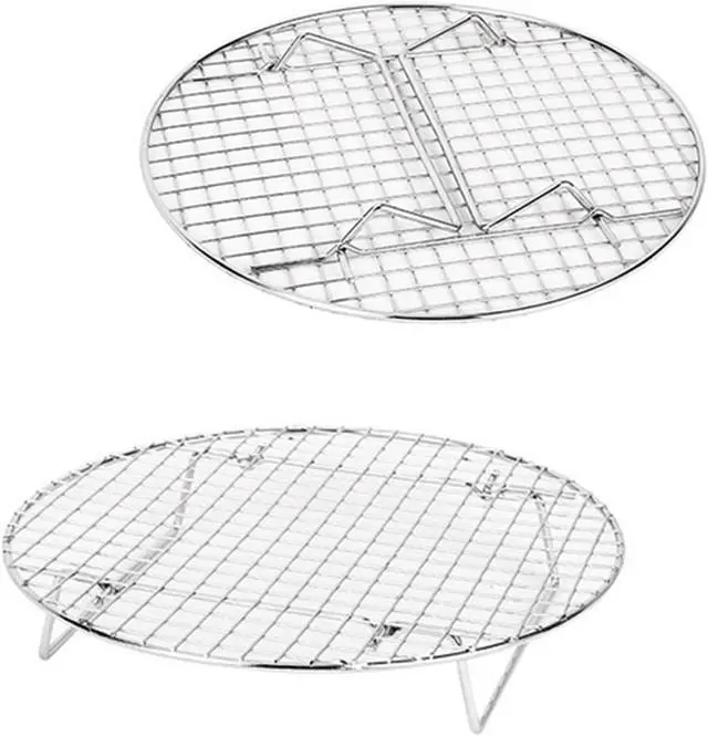 Alt view image 3 of 7 - 2 Pack Cooking Racks 10.5 inch Grids Steamer Baking Round Cooling Racks with Folding Feet Dehydrator Trays Stackable Barbecue Carbon Grates for Air Fryer