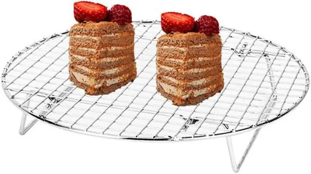 Alt view image 4 of 7 - 2 Pack Cooking Racks 10.5 inch Grids Steamer Baking Round Cooling Racks with Folding Feet Dehydrator Trays Stackable Barbecue Carbon Grates for Air Fryer