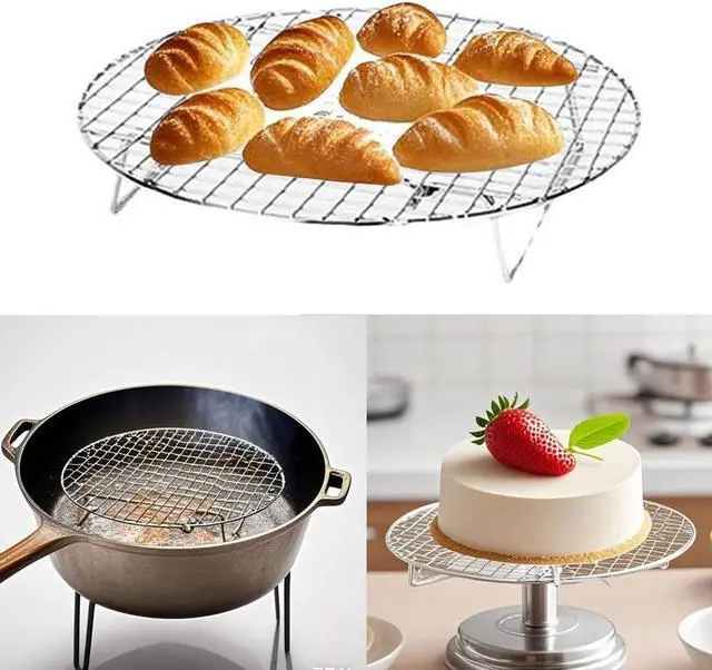 Alt view image 7 of 7 - 2 Pack Cooking Racks 10.5 inch Grids Steamer Baking Round Cooling Racks with Folding Feet Dehydrator Trays Stackable Barbecue Carbon Grates for Air Fryer