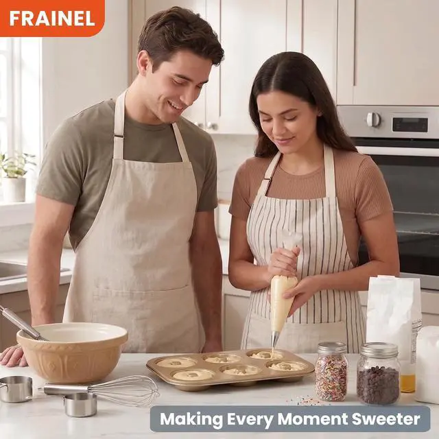 Alt view image 6 of 7 - 6-Cavity Donut Pan for Baking, Non-Stick Carbon Steel Doughnut Molds with 3 Unique Shapes (Petal, Swirl & Classic), Heavy-Duty Bagel & Mini Bundt Tray, Champagne Gold
