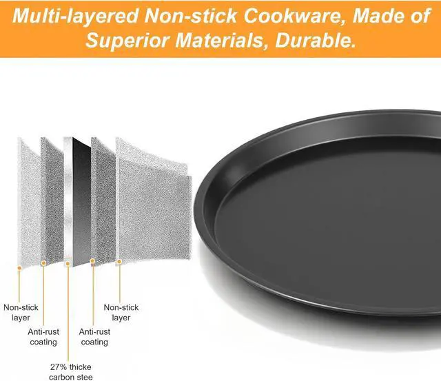 Alt view image 3 of 7 - 10 Inch Cookie Cake Pan, Round Cake Pan Round Cookie Sheet Nonstick Giant Shollow Baking Pans Cakes Tray Pans for Home Kitchen Baking
