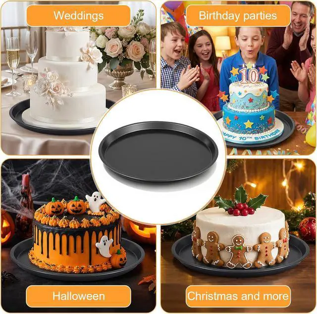 Alt view image 7 of 7 - 10 Inch Cookie Cake Pan, Round Cake Pan Round Cookie Sheet Nonstick Giant Shollow Baking Pans Cakes Tray Pans for Home Kitchen Baking