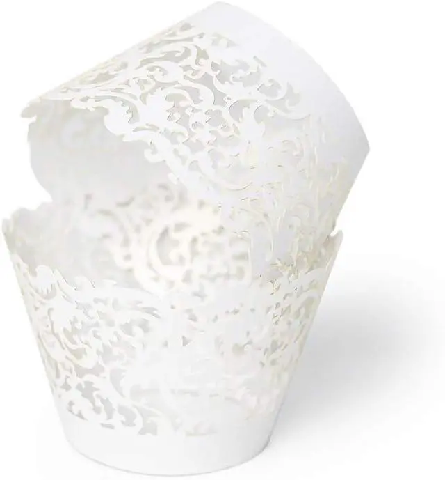 Alt view image 2 of 7 - YOZATIA 60 White Vine Lace Cupcake Wrapper, Laser Cut Cupcake Liners for Weddings Birthdays Tea Parties and any Special Event- White