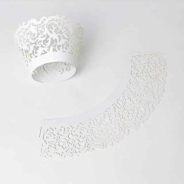 Alt view image 4 of 7 - YOZATIA 60 White Vine Lace Cupcake Wrapper, Laser Cut Cupcake Liners for Weddings Birthdays Tea Parties and any Special Event- White