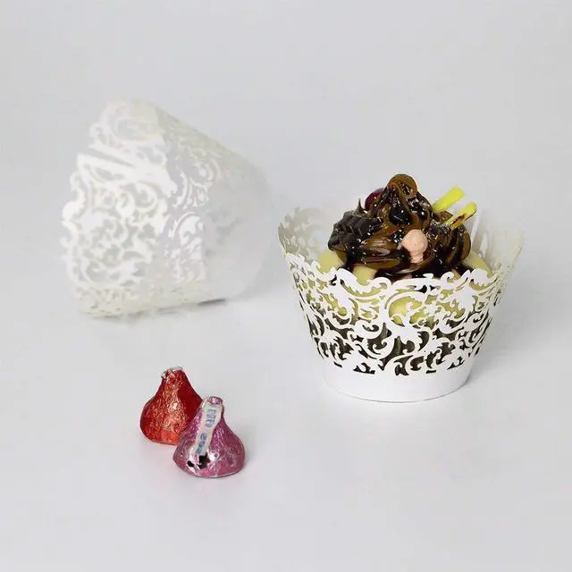 Alt view image 5 of 7 - YOZATIA 60 White Vine Lace Cupcake Wrapper, Laser Cut Cupcake Liners for Weddings Birthdays Tea Parties and any Special Event- White