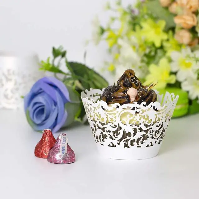 Alt view image 6 of 7 - YOZATIA 60 White Vine Lace Cupcake Wrapper, Laser Cut Cupcake Liners for Weddings Birthdays Tea Parties and any Special Event- White