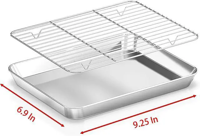 Alt view image 2 of 5 - Spuare Tray 2 Sets, 9.25 in x 6.9 in Stainless Steel, Flat Bottom, for Serving Trays Dish Plate Tea Fruit Trays Cosmetics Jewelry Plate Decorative Baking and Cooling Tray (M)