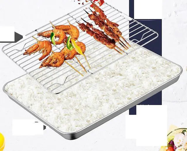 Alt view image 5 of 5 - Spuare Tray 2 Sets, 9.25 in x 6.9 in Stainless Steel, Flat Bottom, for Serving Trays Dish Plate Tea Fruit Trays Cosmetics Jewelry Plate Decorative Baking and Cooling Tray (M)