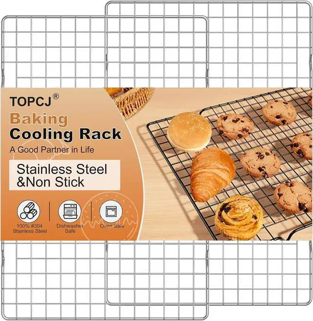 Main image of TOPCJ 2PCS Cooling Rack for Baking, 10X15 Heavy Duty Wire Rack for Grilling,Baking, Roasting,Cooking,Non-Stick,For Jelly Roll Baking Trays,Multi-Purpose Drainer Rack,Stainless Steel,Silver