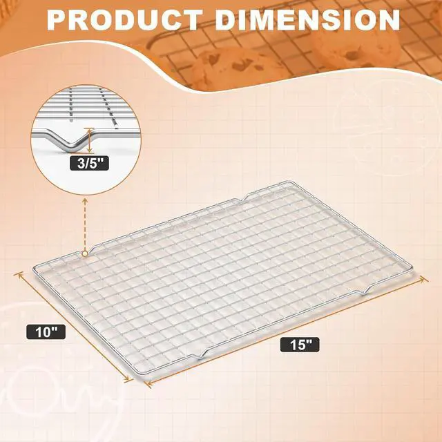 Alt view image 2 of 7 - TOPCJ 2PCS Cooling Rack for Baking, 10X15 Heavy Duty Wire Rack for Grilling,Baking, Roasting,Cooking,Non-Stick,For Jelly Roll Baking Trays,Multi-Purpose Drainer Rack,Stainless Steel,Silver