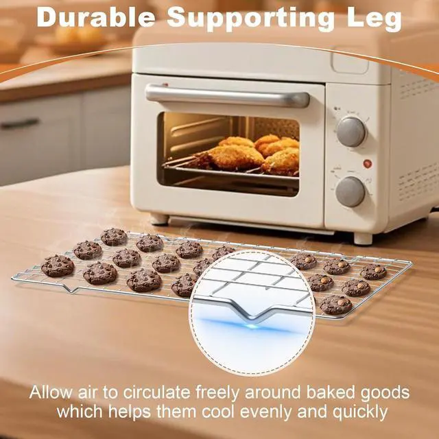 Alt view image 4 of 7 - TOPCJ 2PCS Cooling Rack for Baking, 10X15 Heavy Duty Wire Rack for Grilling,Baking, Roasting,Cooking,Non-Stick,For Jelly Roll Baking Trays,Multi-Purpose Drainer Rack,Stainless Steel,Silver