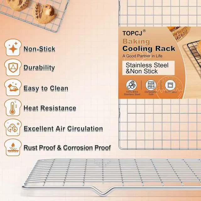 Alt view image 5 of 7 - TOPCJ 2PCS Cooling Rack for Baking, 10X15 Heavy Duty Wire Rack for Grilling,Baking, Roasting,Cooking,Non-Stick,For Jelly Roll Baking Trays,Multi-Purpose Drainer Rack,Stainless Steel,Silver