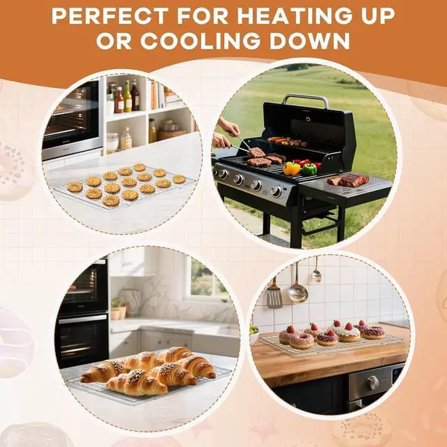 Alt view image 7 of 7 - TOPCJ 2PCS Cooling Rack for Baking, 10X15 Heavy Duty Wire Rack for Grilling,Baking, Roasting,Cooking,Non-Stick,For Jelly Roll Baking Trays,Multi-Purpose Drainer Rack,Stainless Steel,Silver