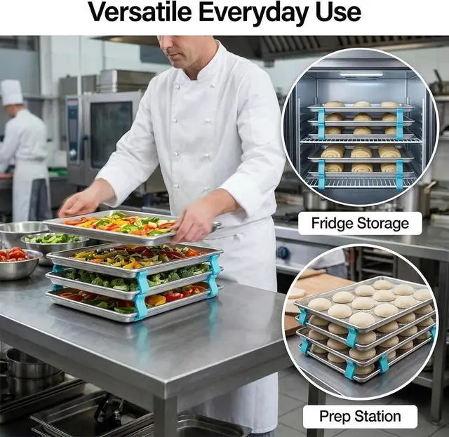 Alt view image 5 of 7 - 16Pcs Cookie Baking Sheet Stacker, Stackable Baking Sheet Holders, Reusable Stacking Clips Divider for Cake Pan Cooling Rack Freeze Dryer Trays, Space-Saving, Fit for Home Kitchen Refrigerator (Blue)