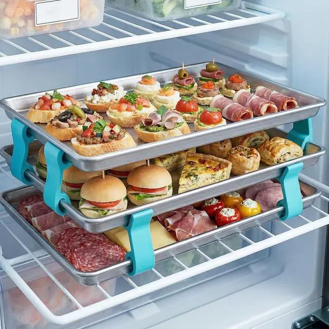 Alt view image 7 of 7 - 16Pcs Cookie Baking Sheet Stacker, Stackable Baking Sheet Holders, Reusable Stacking Clips Divider for Cake Pan Cooling Rack Freeze Dryer Trays, Space-Saving, Fit for Home Kitchen Refrigerator (Blue)