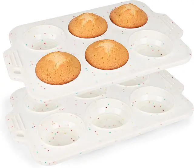 Main image of 2 Pack Silicone Muffin Pan - Non Stick Collapsible Metal-Reinforced Frame Cupcake Pan with Handles 6 Cup Regular, BPA Free Cupcake and Medium Muffin Tray, Baking Pan Molds for Oven Dishwasher Safe