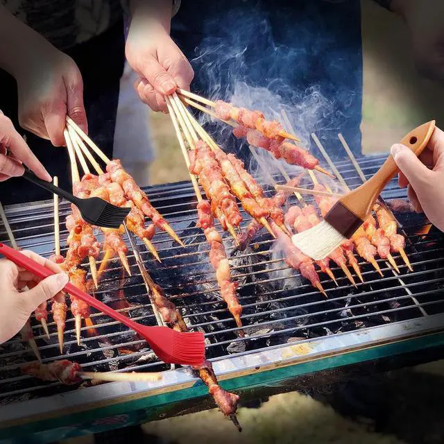 Alt view image 2 of 7 - 4 Pack Silicone Basting Pastry Brushes with 2 Wood Handle Culinary Oil Brushes, Heat Resistant Brush Set, Perfect for BBQ Sauce Barbecue Butter Grill Baking Kitchen Cooking, BPA Free & Dishwasher Safe