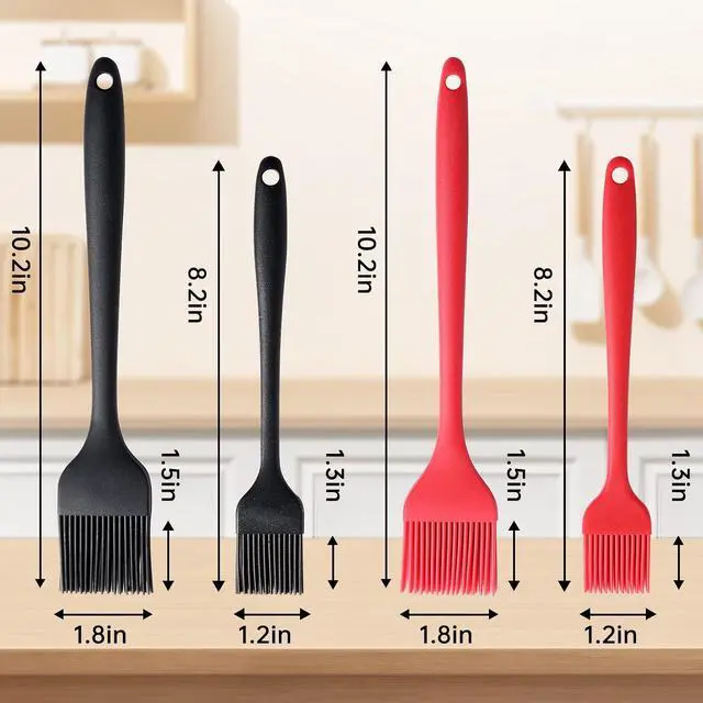Alt view image 3 of 7 - 4 Pack Silicone Basting Pastry Brushes with 2 Wood Handle Culinary Oil Brushes, Heat Resistant Brush Set, Perfect for BBQ Sauce Barbecue Butter Grill Baking Kitchen Cooking, BPA Free & Dishwasher Safe
