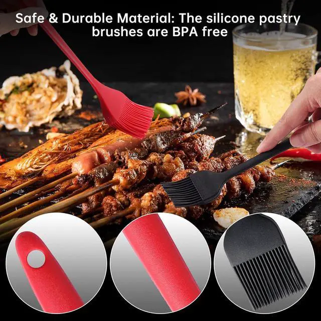 Alt view image 6 of 7 - 4 Pack Silicone Basting Pastry Brushes with 2 Wood Handle Culinary Oil Brushes, Heat Resistant Brush Set, Perfect for BBQ Sauce Barbecue Butter Grill Baking Kitchen Cooking, BPA Free & Dishwasher Safe