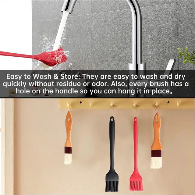 Alt view image 7 of 7 - 4 Pack Silicone Basting Pastry Brushes with 2 Wood Handle Culinary Oil Brushes, Heat Resistant Brush Set, Perfect for BBQ Sauce Barbecue Butter Grill Baking Kitchen Cooking, BPA Free & Dishwasher Safe