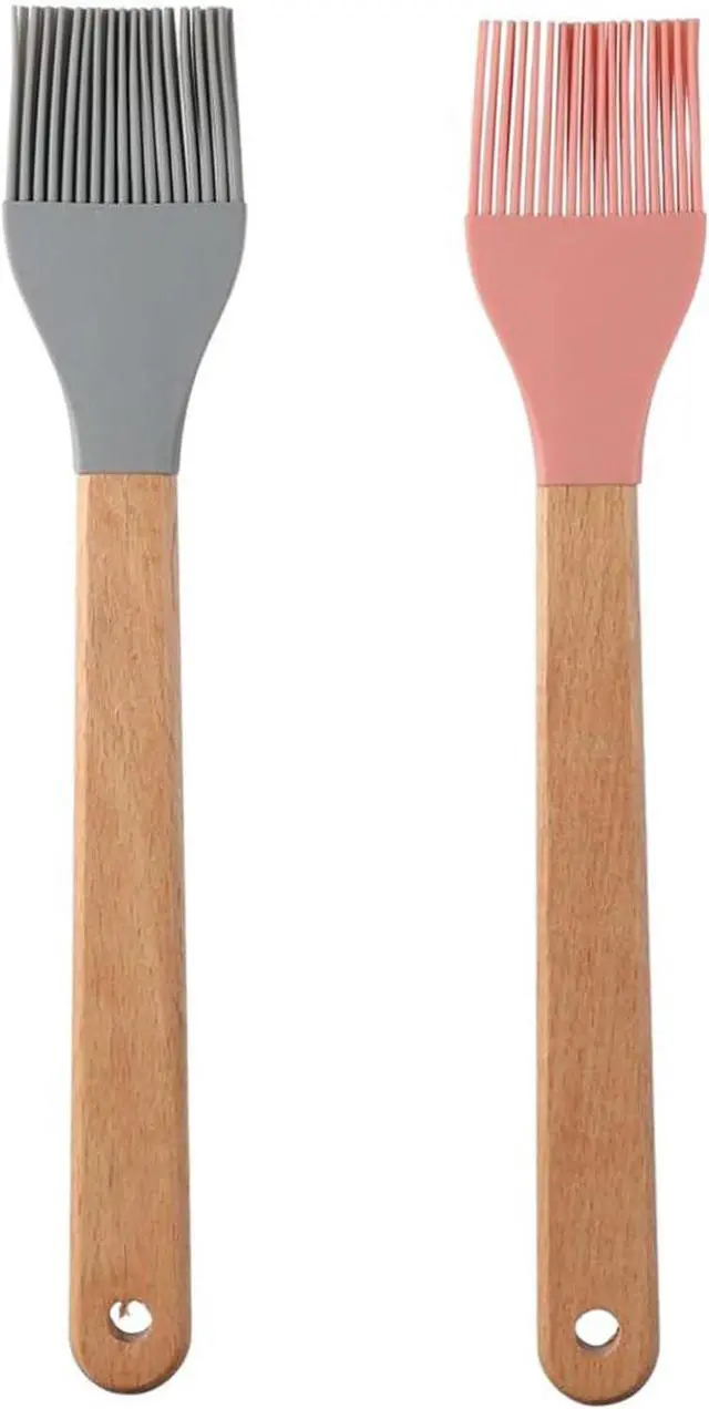 Main image of 2Pcs Silicone Heat Basting Brush,Oil Brush with Wooden Handle,Practical Pastry Brush Food Brushes for Kitchen Cooking,Pink and Grey
