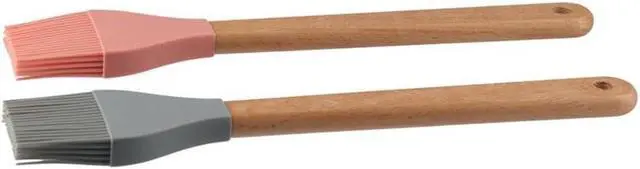 Alt view image 3 of 7 - 2Pcs Silicone Heat Basting Brush,Oil Brush with Wooden Handle,Practical Pastry Brush Food Brushes for Kitchen Cooking,Pink and Grey