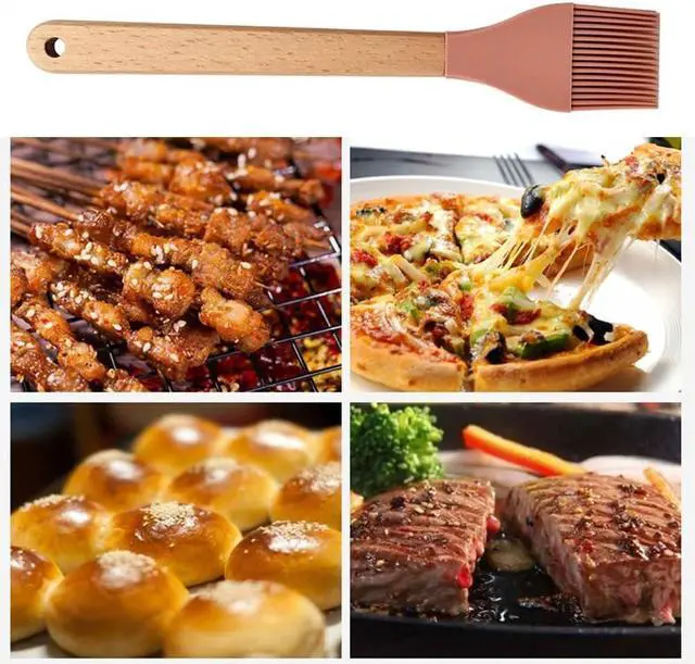 Alt view image 2 of 7 - 2Pcs Silicone Heat Basting Brush,Oil Brush with Wooden Handle,Practical Pastry Brush Food Brushes for Kitchen Cooking,Pink and Grey