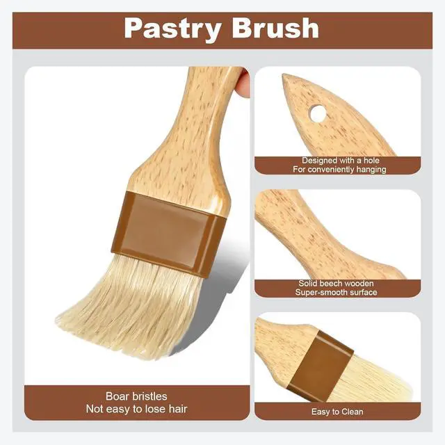 Alt view image 4 of 7 - 4 pcs Pastry Brush, Natural Bristle Basting Brush for Cooking and Baking, Premium BBQ Brushes for Butter, Oil, Egg, Sauce, Turkey, Marinade and Kitchen Food by SFIUYLB