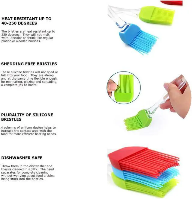 Alt view image 2 of 5 - 7" Silicone Basting Pastry Brush - Perfect for Oil Butter Spread, Marinades, Baste, BBQ, Grill, Cooking - BPA Free, Food Grade Material, Dishwasher Safe (3, 7 Inches)