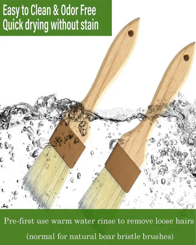 Alt view image 4 of 7 - Pastry Basting Brush - Food Brushes, Non-Shedding Natural Boar Bristle, Heat Resistant Wooden Handle, Durable Kitchen Tool for Baking, Cooking, Butter, Egg Wash, Glazing, Oil, Sauce (1" & 1", 2 pc)