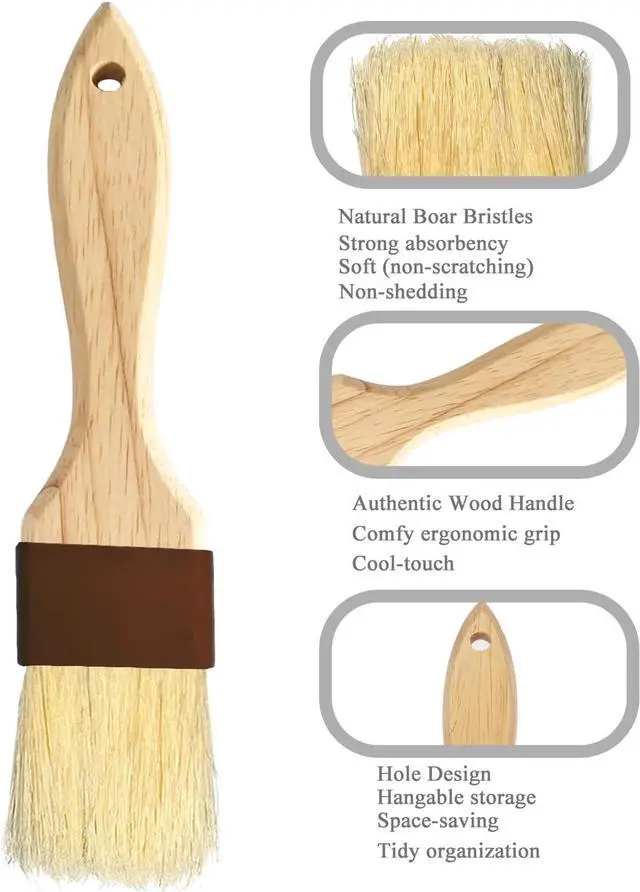 Alt view image 4 of 6 - Basting Brush-Pastry Brush,Oil Brush for Cooking,Boar Bristles BBQ Brushes for Grill,Beech Wooden Handle Food Brush for Baking/Spreading Marinade/Sauce/Butter/Egg/Kitchen Baster Brushes(1.5 1 inch)