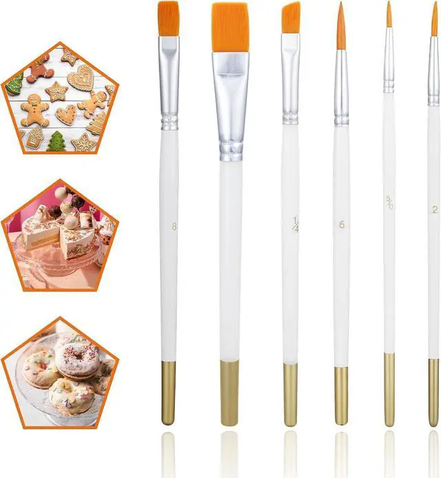 Main image of 6Pcs Multifunction Painting Brushes for Cake Decorating, Food Grade Paint Brushes Cake Decorating Brush Comfortable Nylon Wooden Handle for Cooking, Baking, Basting, Pastry and Cookie