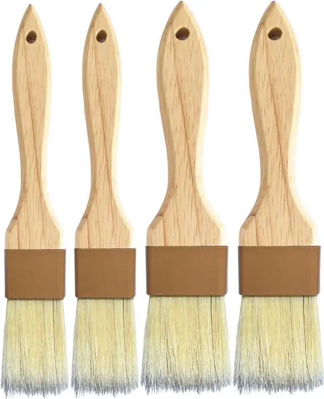 Main image of Natural Bristle Basting & Pastry Brush Set - 1.5"& 1" Food Grade Cooking Brushes, Not Shedding, for Turkey Basting, Butter, Egg Wash, Baking (4 Pc)