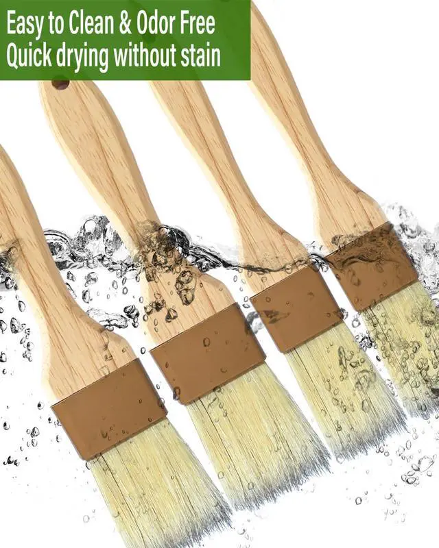 Alt view image 4 of 6 - Natural Bristle Basting & Pastry Brush Set - 1.5"& 1" Food Grade Cooking Brushes, Not Shedding, for Turkey Basting, Butter, Egg Wash, Baking (4 Pc)