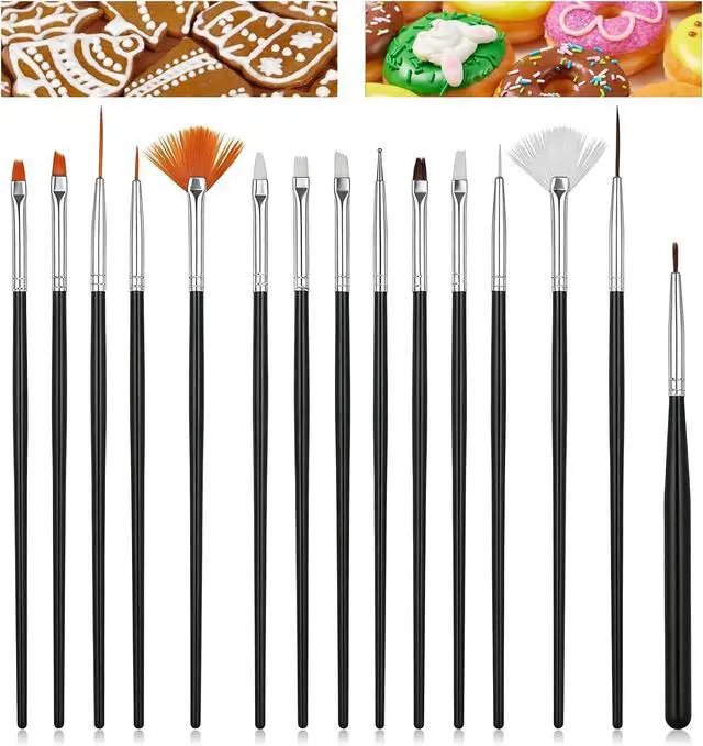 Main image of 15Pcs Food Paint Brush, Cake Painting Brushes Sugar Cookie Decorating Kit Food Safe Paint Brushes Cookie Icing Pastry Brush, Black