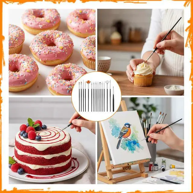 Alt view image 2 of 7 - 15Pcs Food Paint Brush, Cake Painting Brushes Sugar Cookie Decorating Kit Food Safe Paint Brushes Cookie Icing Pastry Brush, Black