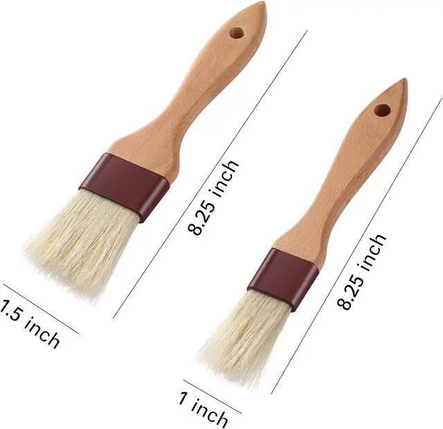 Alt view image 2 of 7 - 1 inch & 1.5 inch Pastry Brush Natural Boar Bristle Basting Brush Kitchen